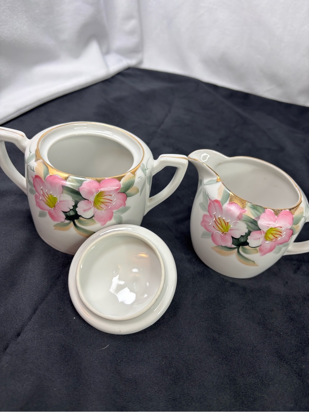 Vintage 1920's Noritake Hand-painted Sugar and Creamer Azalea Pattern # 19322 - Picture 3 of 9